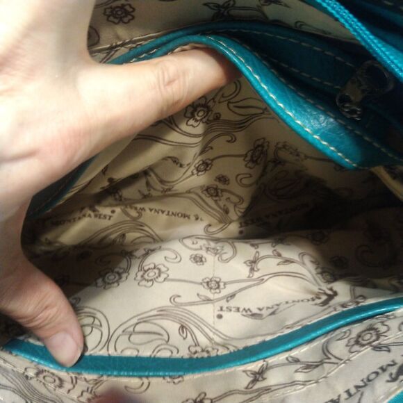 Montana West Womens Blue Conceal Carry Handbag Purse Rhinestone Buckle Studs EUC - Picture 15 of 16